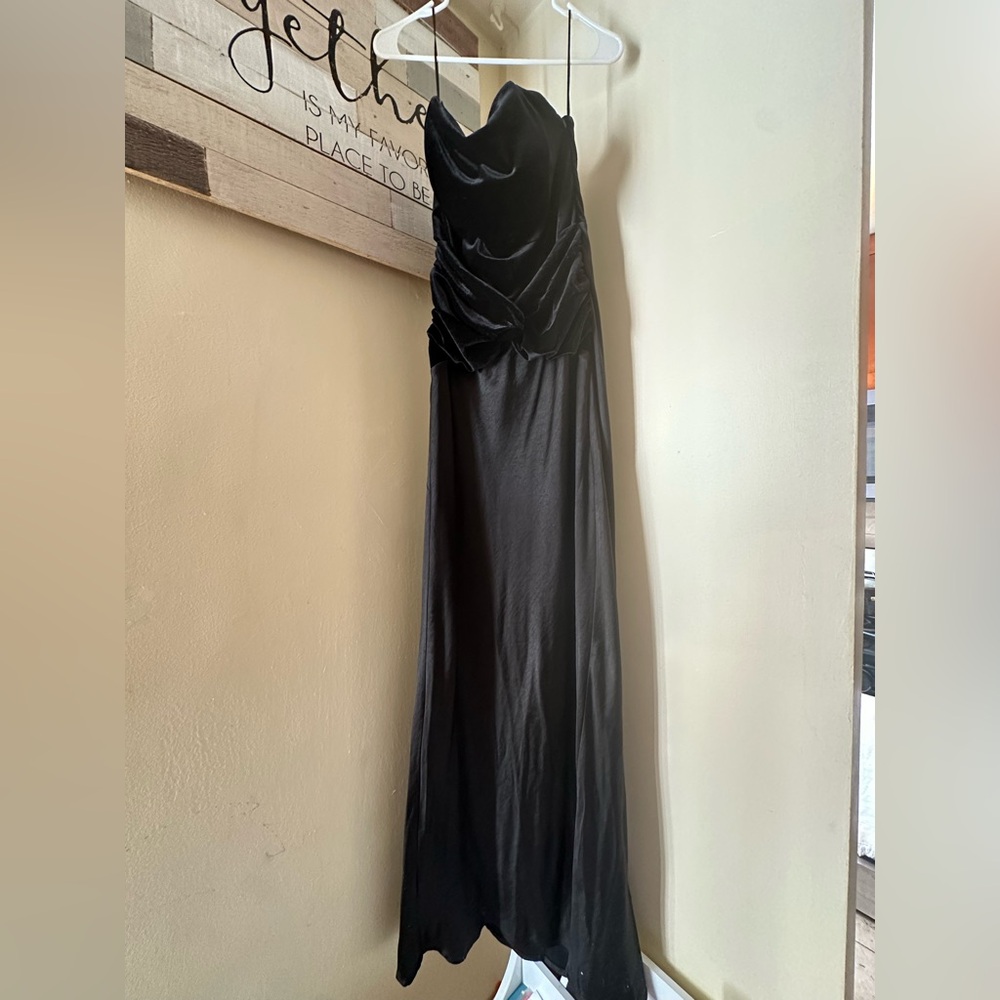 Danna Strapless Satin Velvet Maxi Dress -Meshki